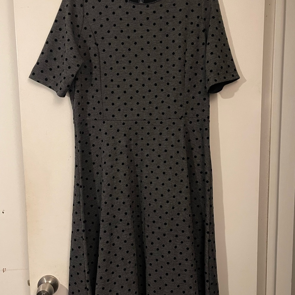 Lands’ End Charcoal Polka Dot Dress • Women’s Dress • Classic Workwear Style